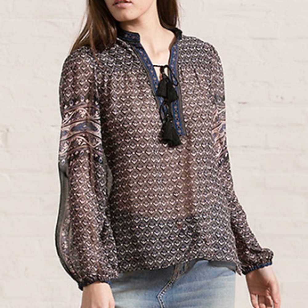 Ulla Johnson Amala 100% Silk Popover Geometric